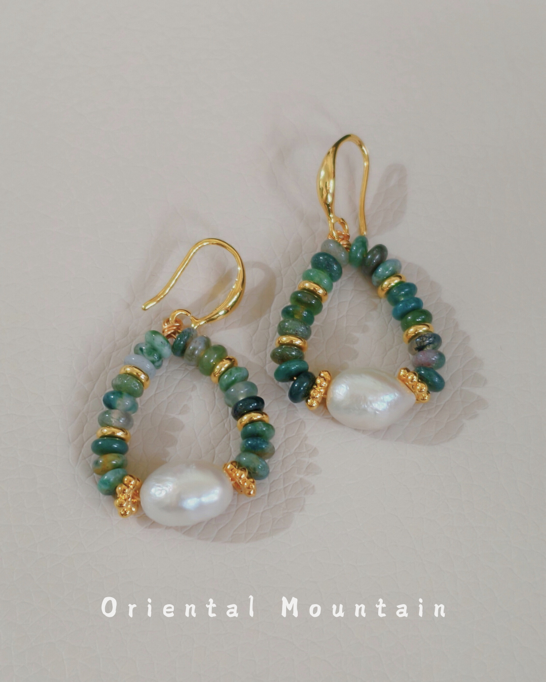 Indian Green Agate & Baroque Pearl Healing Earrings