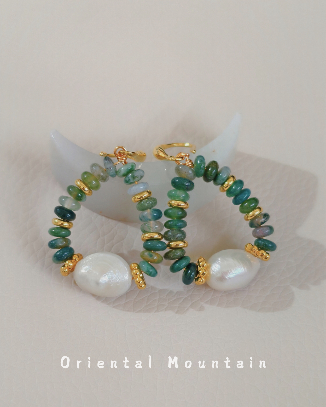 Indian Green Agate & Baroque Pearl Healing Earrings