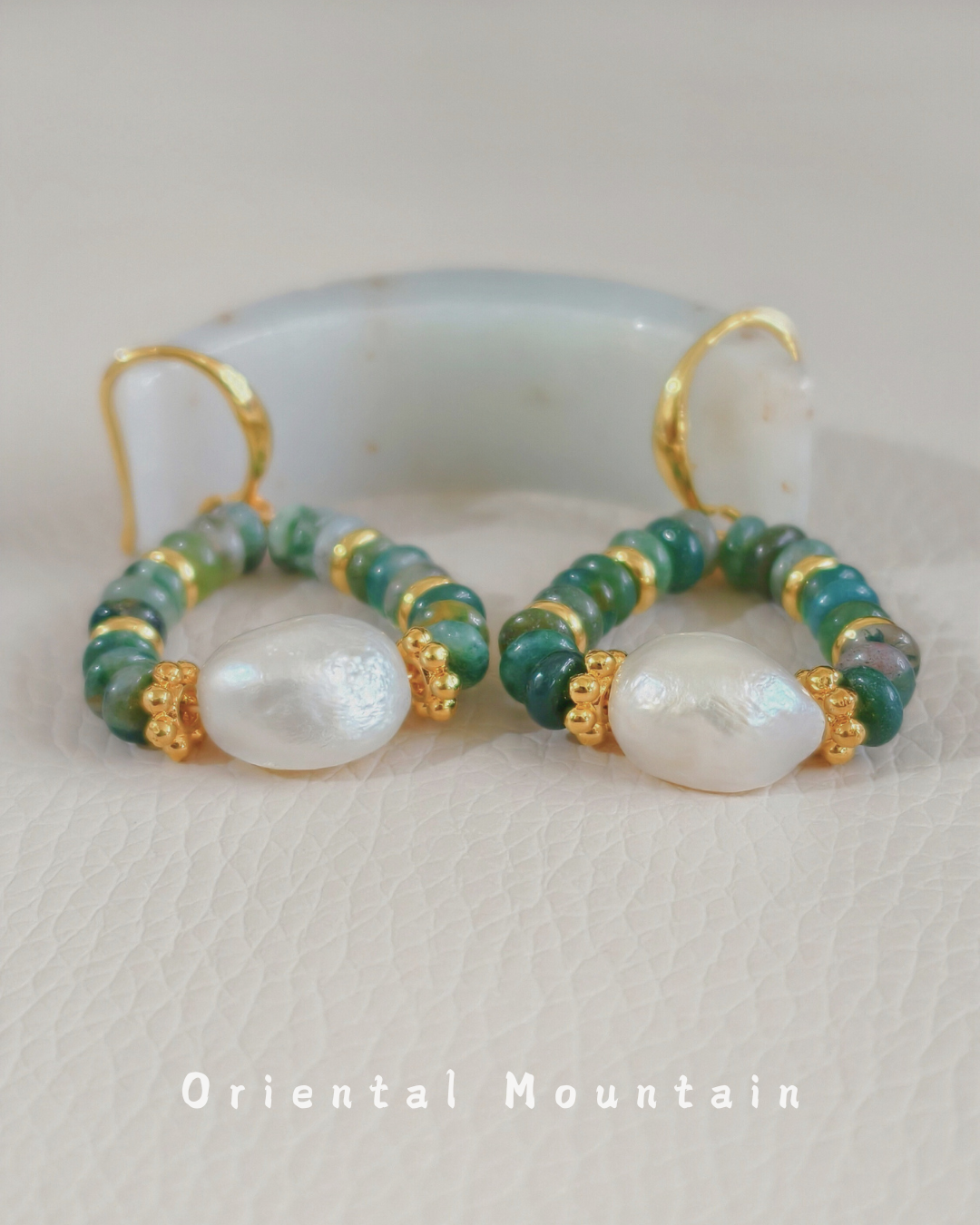 Indian Green Agate & Baroque Pearl Healing Earrings