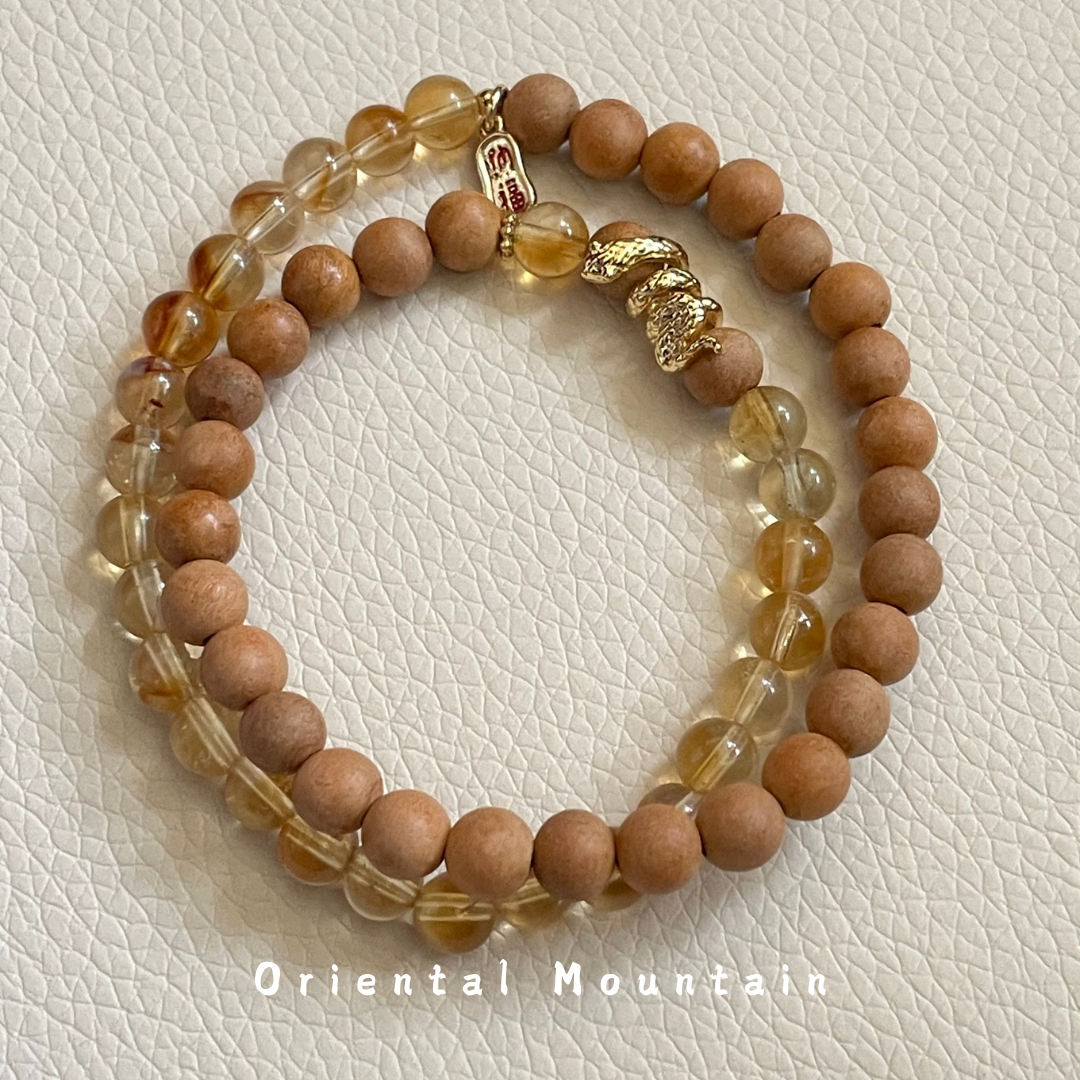 Citrine Peach Wood Golden Snake Double Chain Bracelet