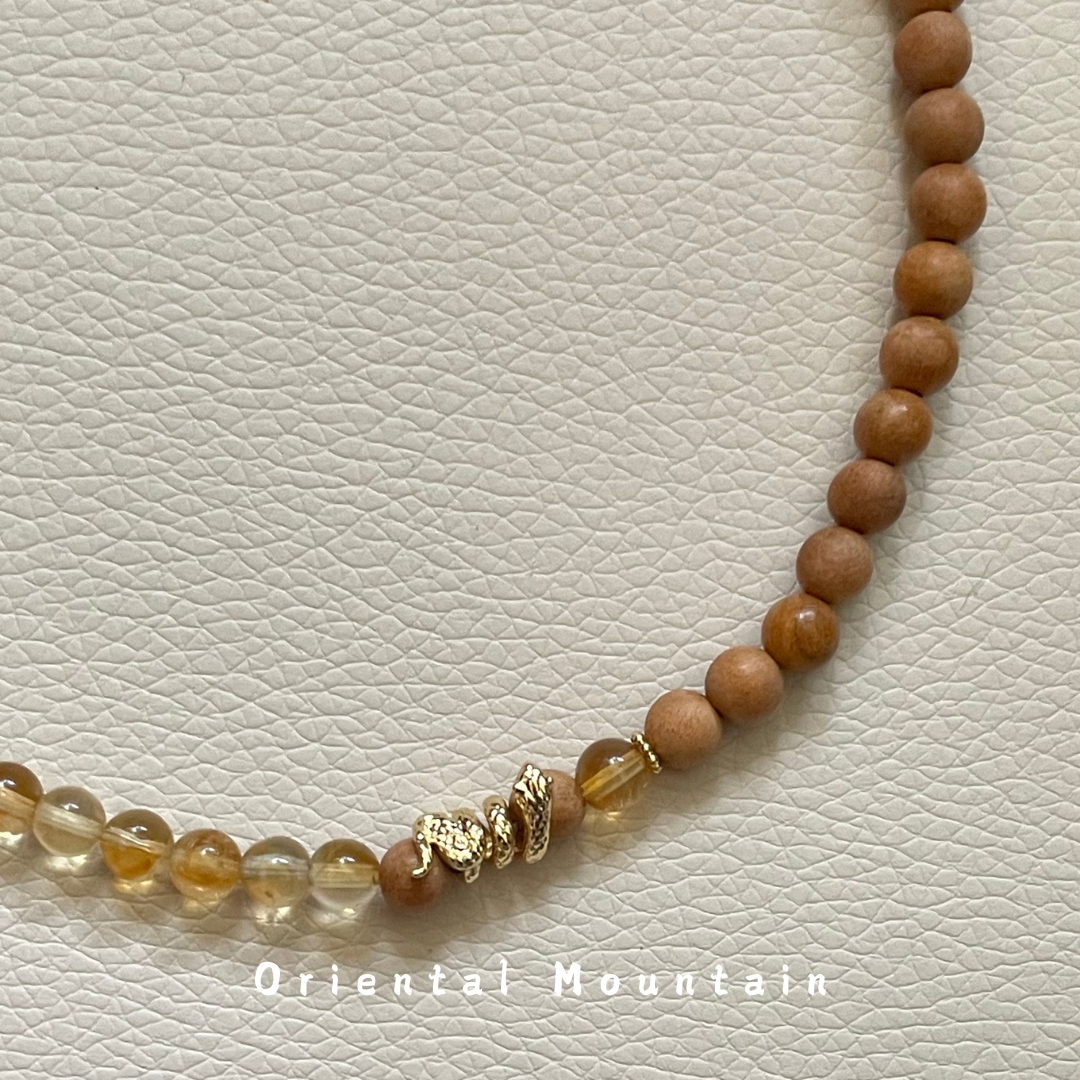 Citrine Peach Wood Golden Snake Double Chain Bracelet