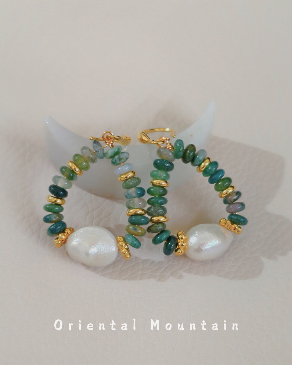 Indian Green Agate & Baroque Pearl  Healing Earrings